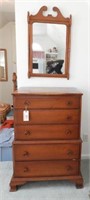 Maple five drawer dresser with wall mirror