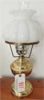Pair of brass font boudoir lamps with white