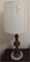 Pair of brass decorated table lamps (35”)