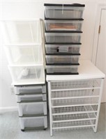 (4) Storage racks and bins: Wire racks, plastic