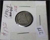 1891 S SEATED DIME  VG