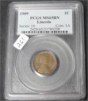 1909 LINCOLN CENT PCGS MS65 BN