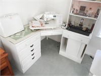 White painted semi rounded corner desk/sewing