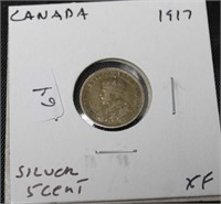 1917 CANADA SILVER 5 CENT  XF