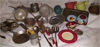 Child's dishes, various pots, pans, plates