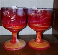 Imperial red slag glass 4 inch eagle goblets (2)