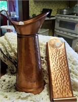HGregorian copper pitcher and long match holder