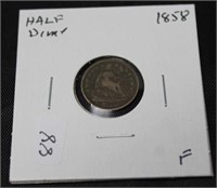 1858 HALF DIME  F