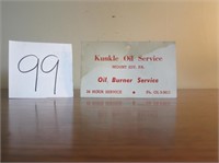 Kunkle Oil Service Mount Joy PA  Advertising Card
