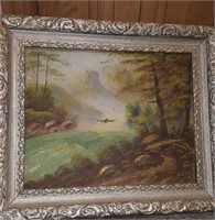 Oil painting on metal in ornate frame