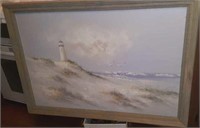 Oil printing on canvas, Coastal Lighthouse Scene