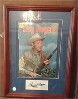 Framed Roy Rogers Dell comic book with autograph