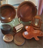 Wood bowls, hourglass other wood novelties