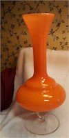 Orange 16" tall vase, clear pedestal