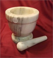 Marble mortar and pestle, mortar is 5" tall