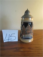 Small German Beer Stein w/ Pewter Lid 7" Tall
