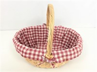 Basket with plaid insert.