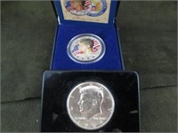 (2) '64 Kennedy Halves, Paper Weight + Color