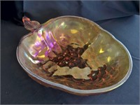 Large Carnival Glass Grape Bowl - Amber