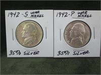 (2) War Nickels 35% silver '42-S, '42-P