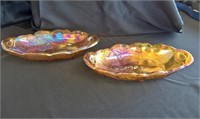 (2) Small Carnival Glass Dessert Dishes - Amber