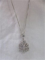 STERLING SILVER NECKLACE WITH CZ DROP PENDANT 10"