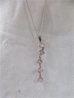 STERLING SILVER NECKLACE WITH PINK CZ DROP 10.5"