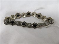 STERLING SILVER ONYX AND MARCASITE BRACELET 3.5"