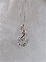 STERLING SILVER NECKLACE WITH CZ PENDANT 9"