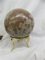 HEAVY MARBLE SPHERE ON STAND 7"T