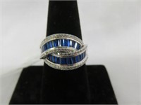 STERLING EMERALD CUT BLUE SPINEL LOOPING BAND