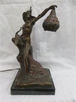 BRONZE ART NOUVEAU NUDE PARLOR LAMP SIGNED