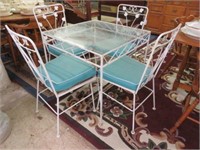 5 PC ANTIQUE WROUGHT IRON GLASS TOP PATIO SET