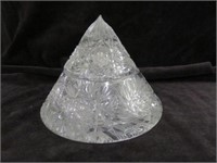 CUT GLASS COVERED CANDY DISH 6"T