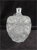 CUT GLASS COVERED CANDY DISH 8"T