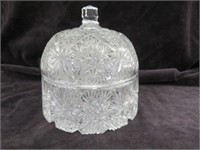 CUT GLASS COVERED CANDY DISH 7"T