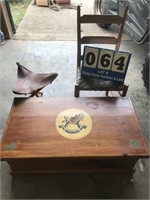 Wood Chest, Chair & Stool