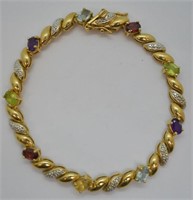 Gold-tone Sterling Multi-color Stone Bracelet