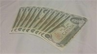 Ten Uncirculated 1973 Canada One Dollar Bank Notes