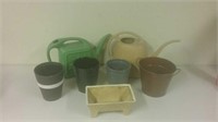 2 Watering Cans & Various Flower Pots