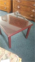 Mahogany Wooden End Table With Glass Top 24"x24"