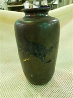 Oriental brass vase, 10" t