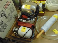 Defrost tray, Corning ware, knife sharpeners PLUS