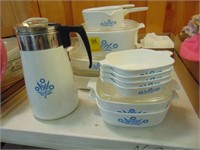 Corningware bake set + percolator, sizes vary