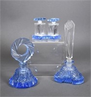 3 Vintage Czech Clear & Blue Crystal Perfume Jars