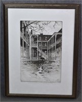 Herald Little Etching "Courtyard Ft. Lewis Hotel"