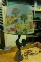 Rooster  lamp with country scene shade