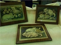 Framed Currier & Ives cat prints