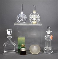 6 Vintage Crystal Perfume Bottles, 4 Signed