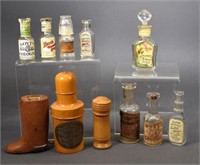 Circa 1910 Embossed Mini Perfume Bottles, & 3 Wood